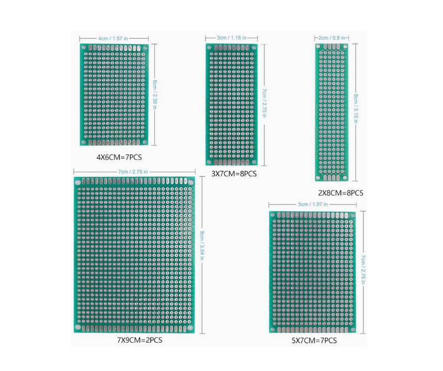PCB Board Universal Printed Circuit Breadboard 32Pcs 5 Sizes Copper Prototype